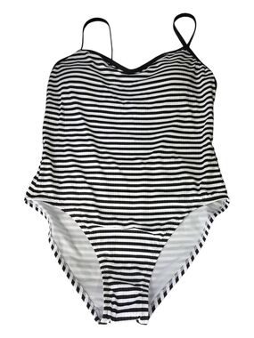 Shade & Shore Black and White Striped One-Piece Swimsuit
